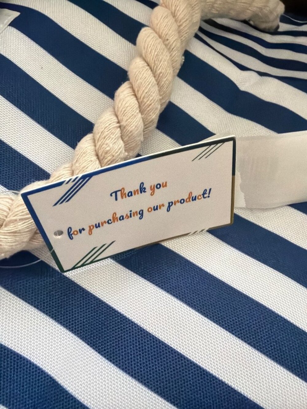 Power of Satshri Blue White Striped Canvas Tote Beach Bag Waterproof Pouch NWT - Picture 5 of 5